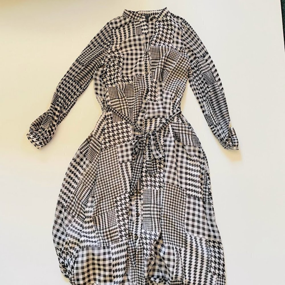 NWT Ann Taylor Dress Plaid Houndstooth Herringbone Belted Midi Flare Heritage - Picture 4 of 13